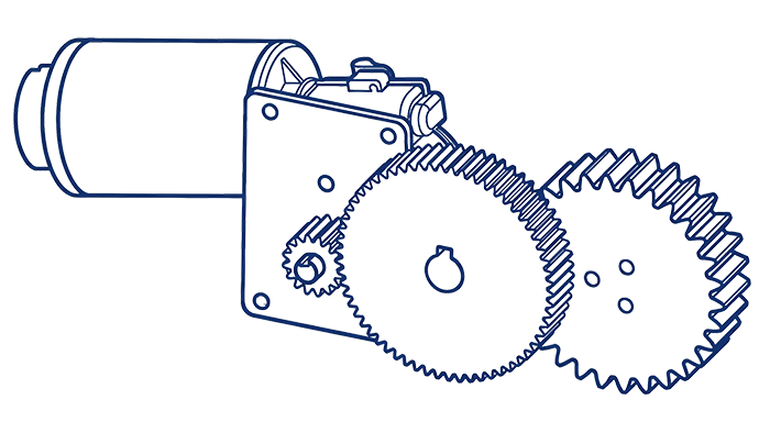 Line drawing of a gearmotor with dimension lines